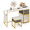 White Gold Grey Vanity Table LED Rotating Mirror Charging Station Fabric Drawers